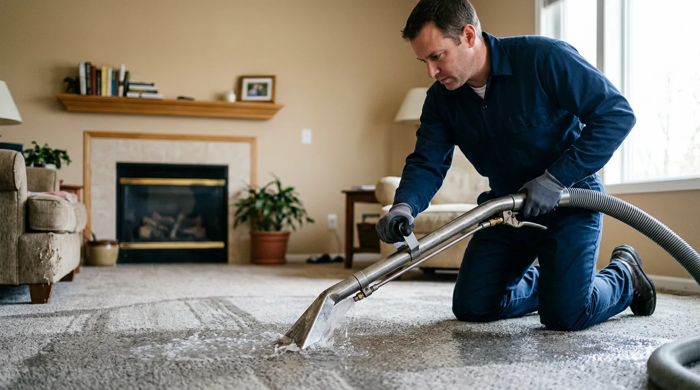 Water damage restoration technician working near Bushnell, IL